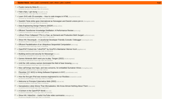 Hacker News's website screenshot