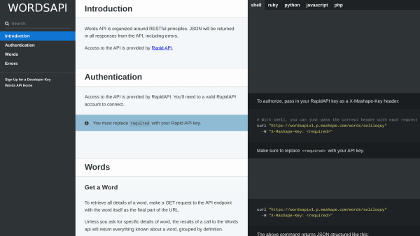 WordsAPI's website screenshot