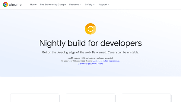Chrome Canary's website screenshot