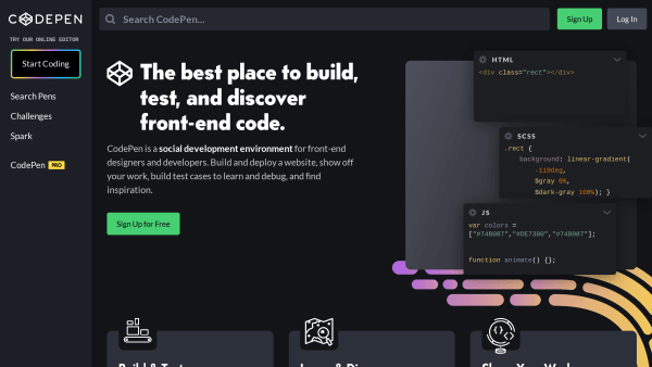 CodePen's website screenshot