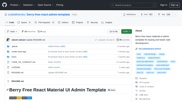 Berry Free React Material Admin Template's website screenshot