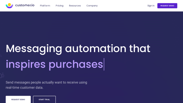Customer.io's website screenshot