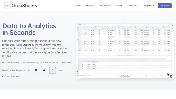 OrcaSheets's website screenshot