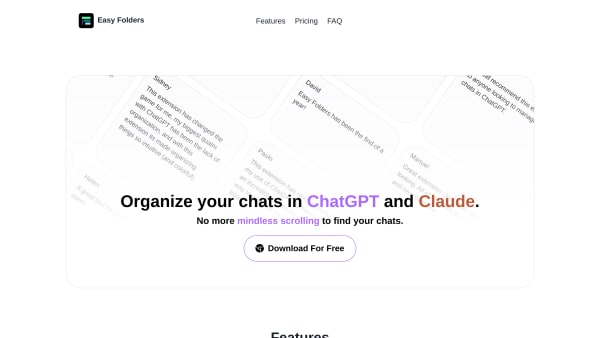 Easy Folders's website screenshot