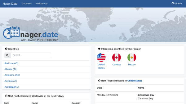 Nager.Date's website screenshot