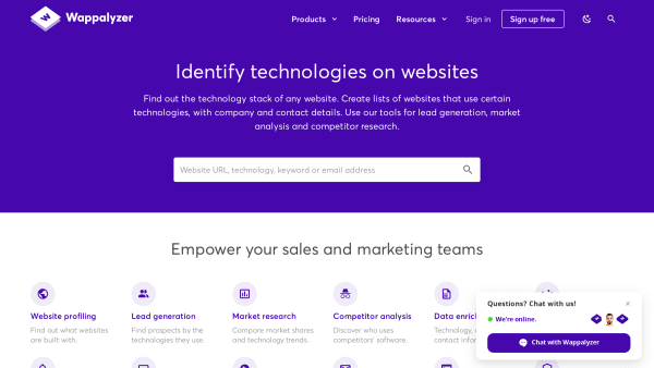 Wappalyzer's website screenshot