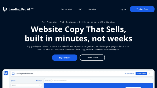 LandingPro AI's website screenshot