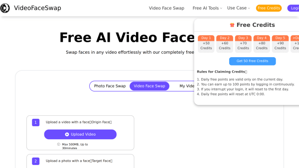 VideoFaceSwap's website screenshot