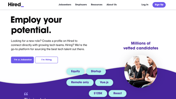 Hired's website screenshot
