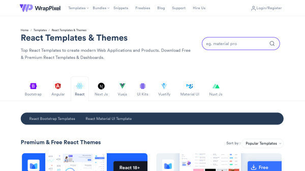 React Free Admin's website screenshot