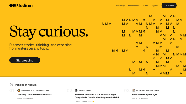 Medium's website screenshot