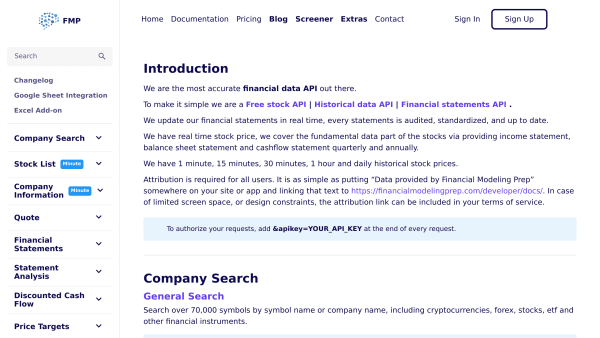 Financial Modeling Prep's website screenshot