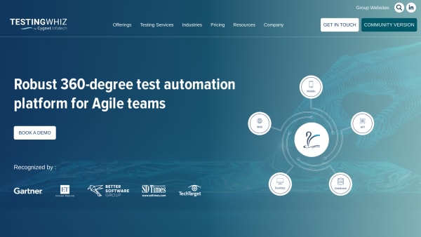 TestingWhiz's website screenshot