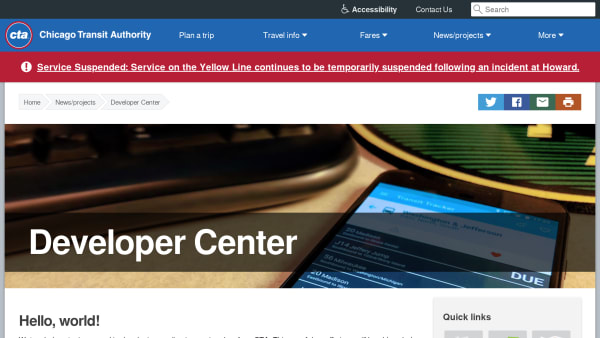 Transport for Chicago, US's website screenshot