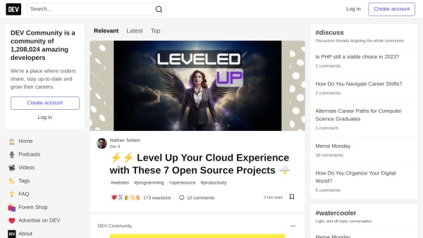 DEV's website screenshot