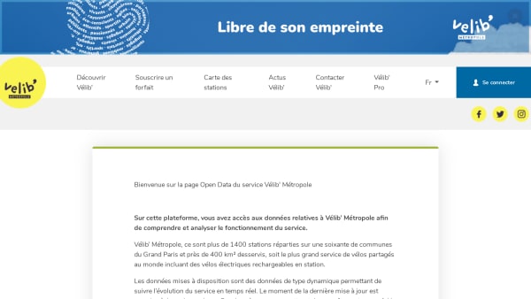 Velib metropolis, Paris, France's website screenshot