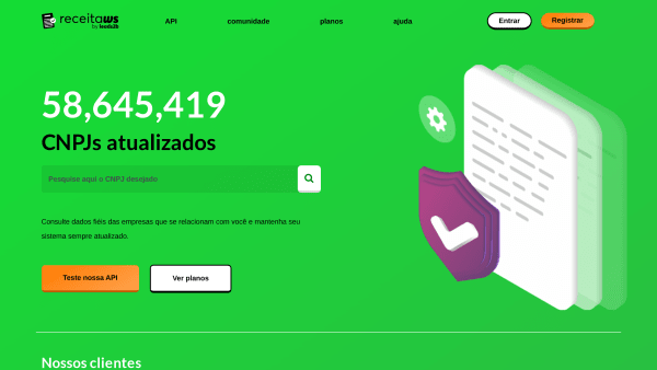 Brazil Receita WS's website screenshot