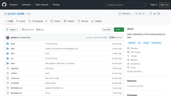 Non-Working Days's website screenshot