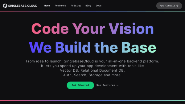 SinglebaseCloud's website screenshot