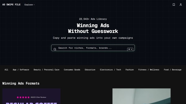 Ad Swipe File's website screenshot