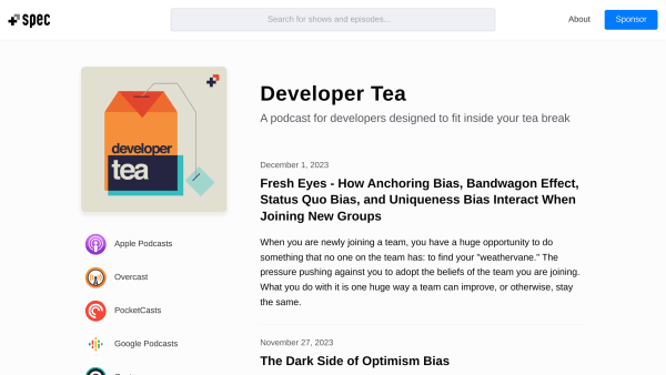 Developer tea's website screenshot