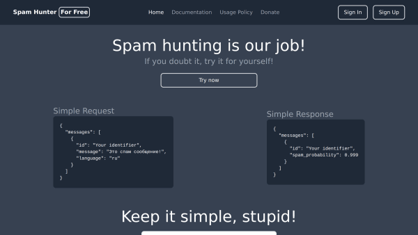 Spam Hunter's website screenshot