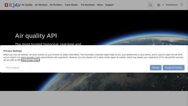 IQAir's website screenshot