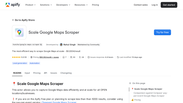 Google Maps Scraper's website screenshot