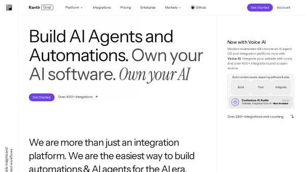 Rantir's website screenshot