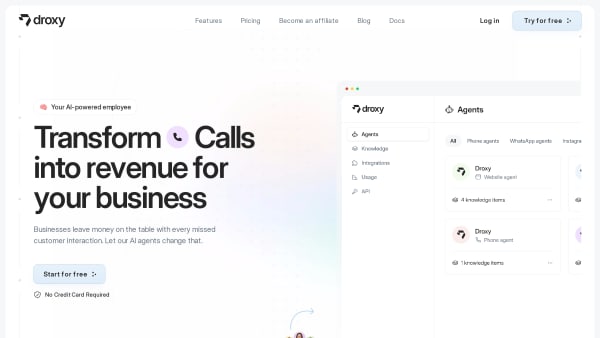 Droxy AI's website screenshot