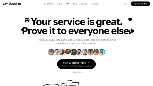 Say About Us's website screenshot