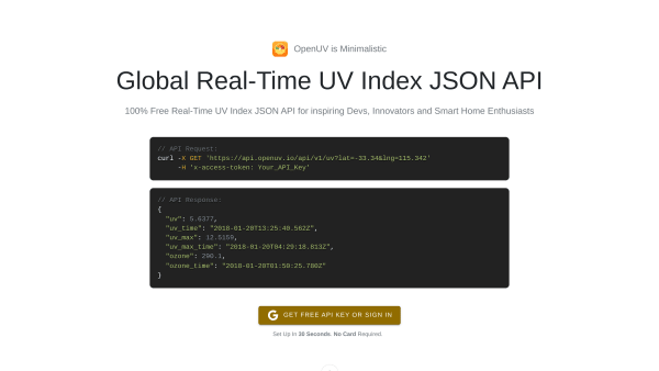 OpenUV's website screenshot