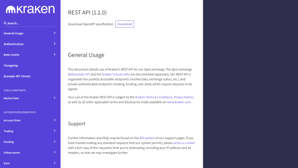 Kraken's website screenshot