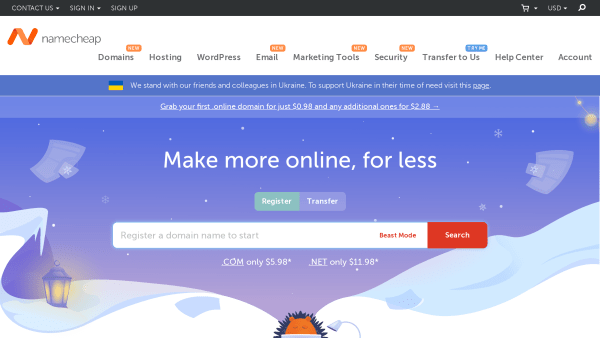 Namecheap's website screenshot