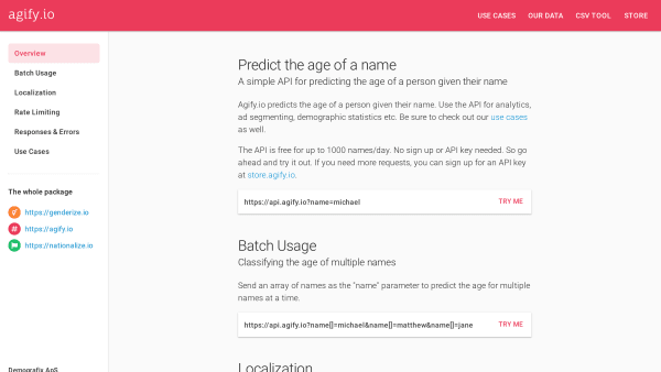 Agify.io's website screenshot