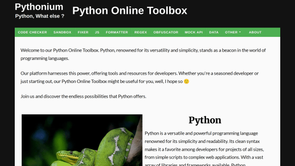 Pythonium's website screenshot