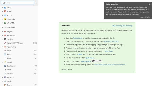 DevDocs's website screenshot