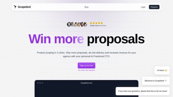 Scopebird's website screenshot