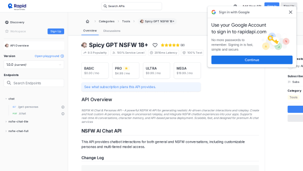 NSFW AI Convos's website screenshot