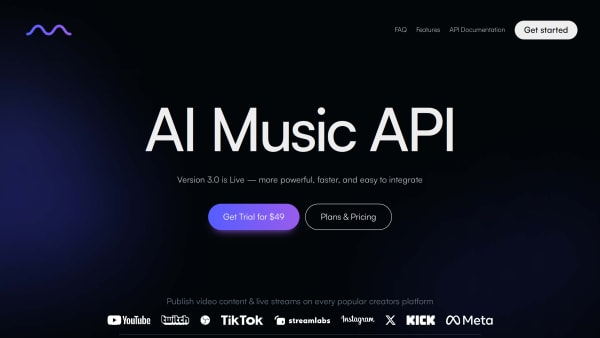 Mubert AI Music API's website screenshot