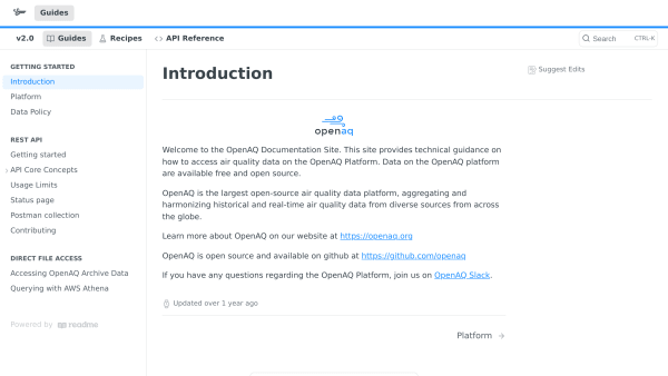OpenAQ's website screenshot