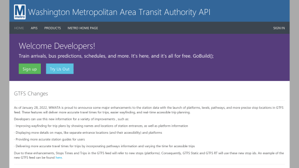 Transport for Washington, US's website screenshot