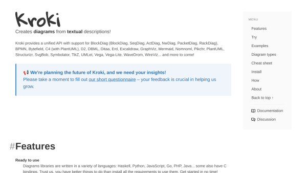 Kroki's website screenshot