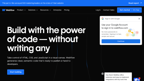 Webflow's website screenshot