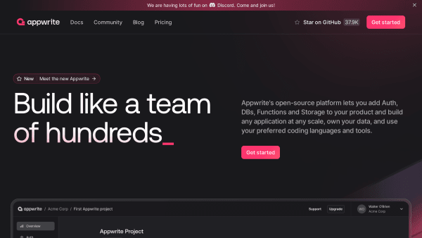 Appwrite's website screenshot