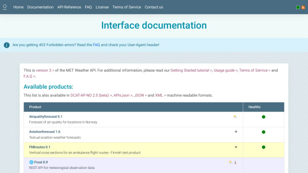 Meteorologisk Institutt's website screenshot