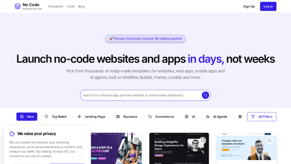 No Code Website Builder's website screenshot