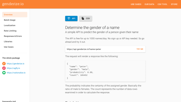 Genderize.io's website screenshot