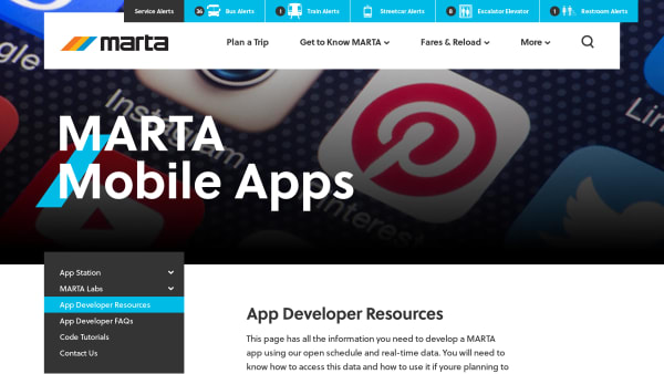 Transport for Atlanta, US's website screenshot