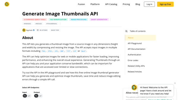 Generate Image Thumbnails API's website screenshot